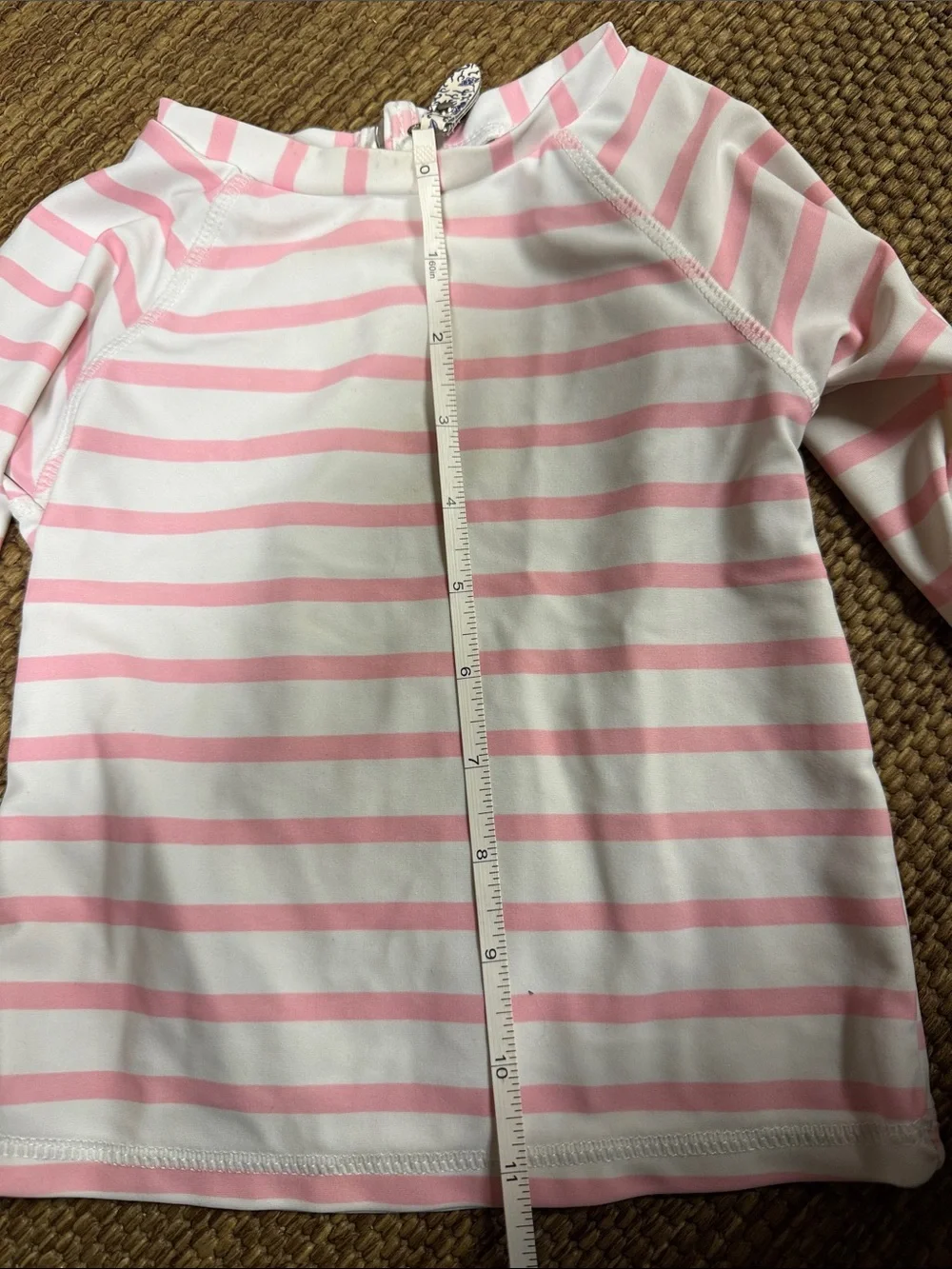 Girls' Pink & White Striped Long Sleeve Swim Top